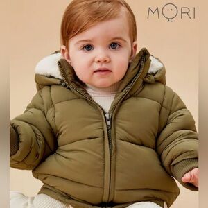 Mori Baby Olive Green Puffer Jacket- 18/24 months, Gender Neutral